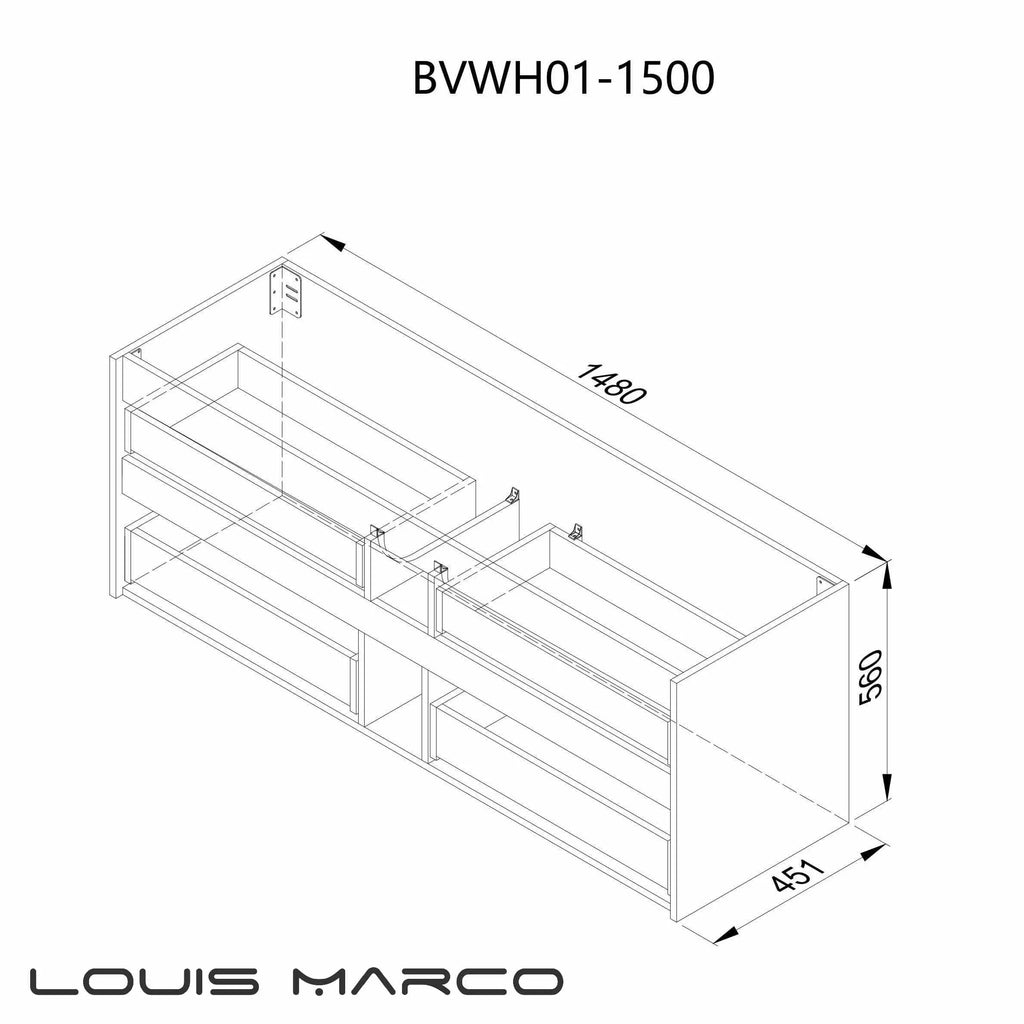 Louis Marco Venezia Wall Hung Timber Look Vanity 1500mm  at Hera Bathware
