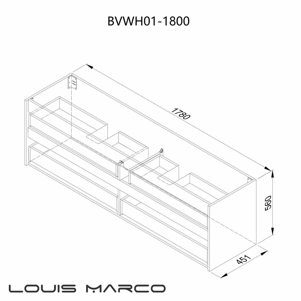 Louis Marco Venezia Wall Hung Timber Look Vanity 1800mm Double Bowls 1225.00 at Hera Bathware