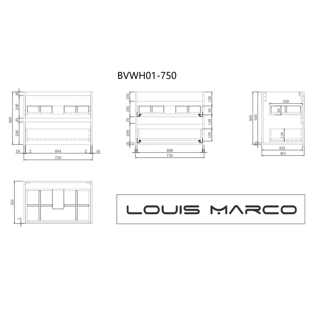 Louis Marco Venezia Wall Hung Timber Look Vanity 750mm 379.00 at Hera Bathware