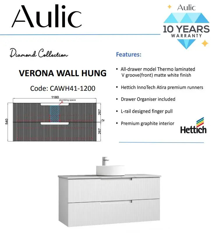 Verona Mark II Wall Hung Vanity 1200mm | CAWH412-1200 | 1724.865