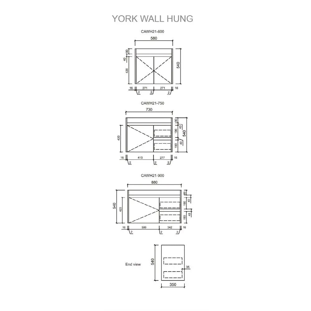Aulic York Timber Slim Look Wall Hung Vanity - 600mm  at Hera Bathware
