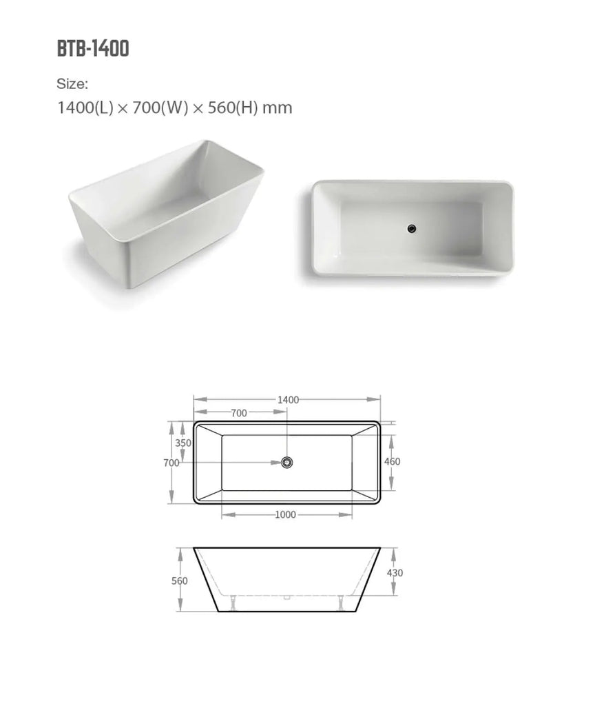 Ascoli Free Standing Bathtub - Hera Bathware1400mmGloss White