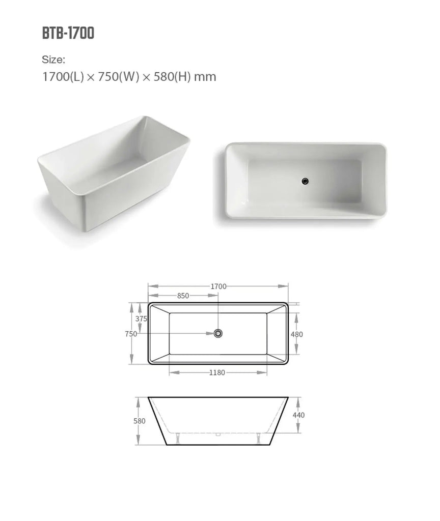 Ascoli Free Standing Bathtub - Hera Bathware1400mmGloss White