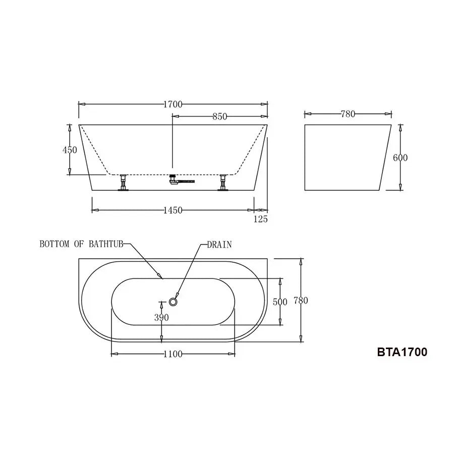 ATLANTA Spa Back to Wall Bathtub - Hera Bathware1500mm8 mini Jet 3 Large Jet