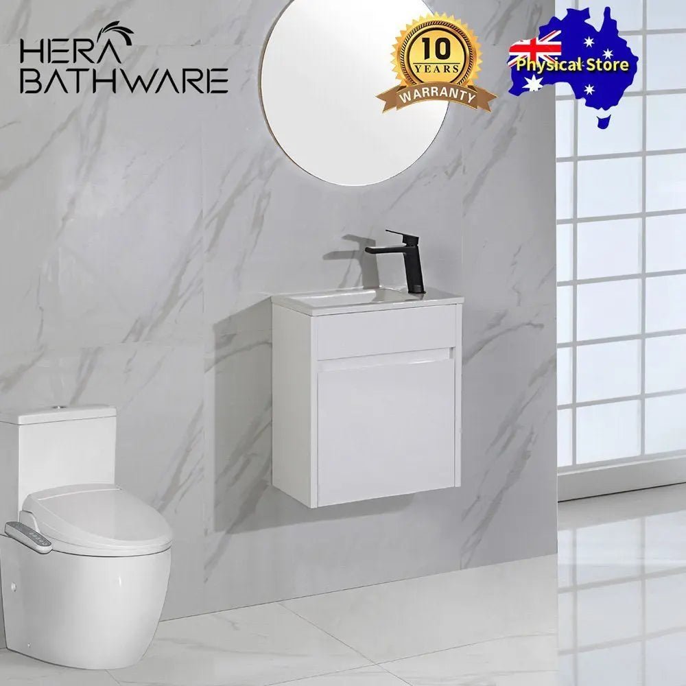 Brant Gloss White Wall Hung Mini Vanity 465mm - Hera BathwareCabinet Only