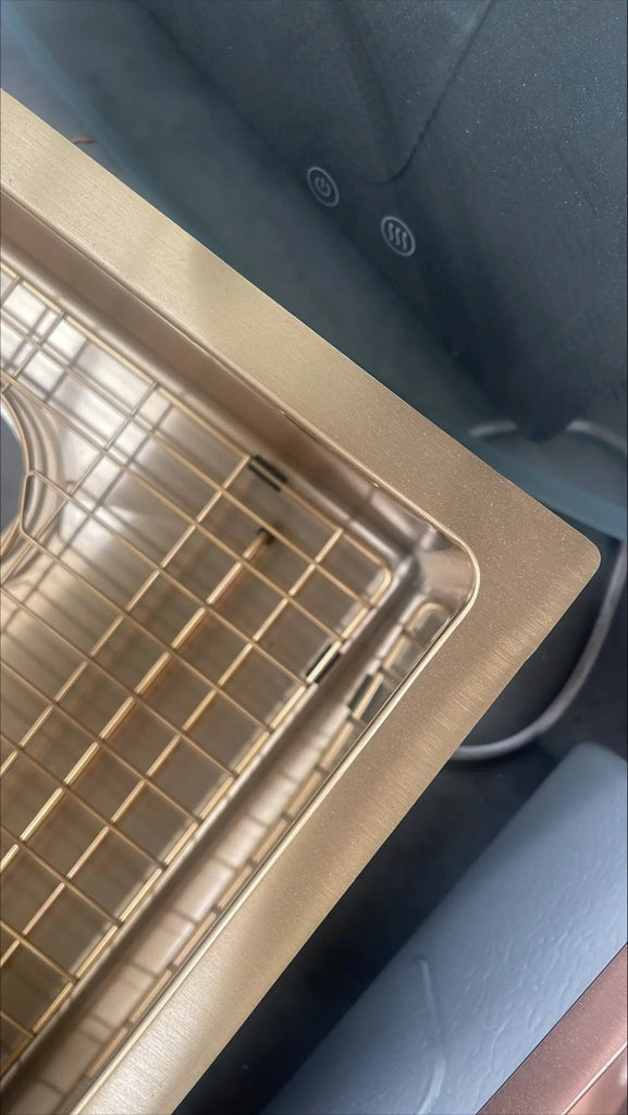 Brushed Gold 600x450x230mm 1.2mm Handmade Top/Undermount Single Bowl Kitchen Sink 304 Stainless Steel - Hera BathwareBrushed Gold