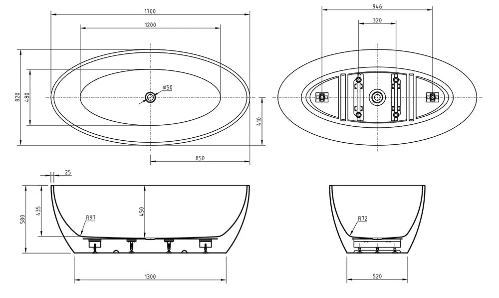BTT Series Free Standing Bathtub - Gloss /Matte White - Hera Bathware1540mmGloss White