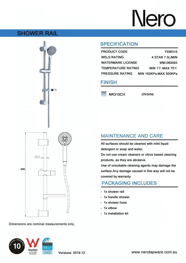 Builder Rail Shower - Hera BathwareMatte Black