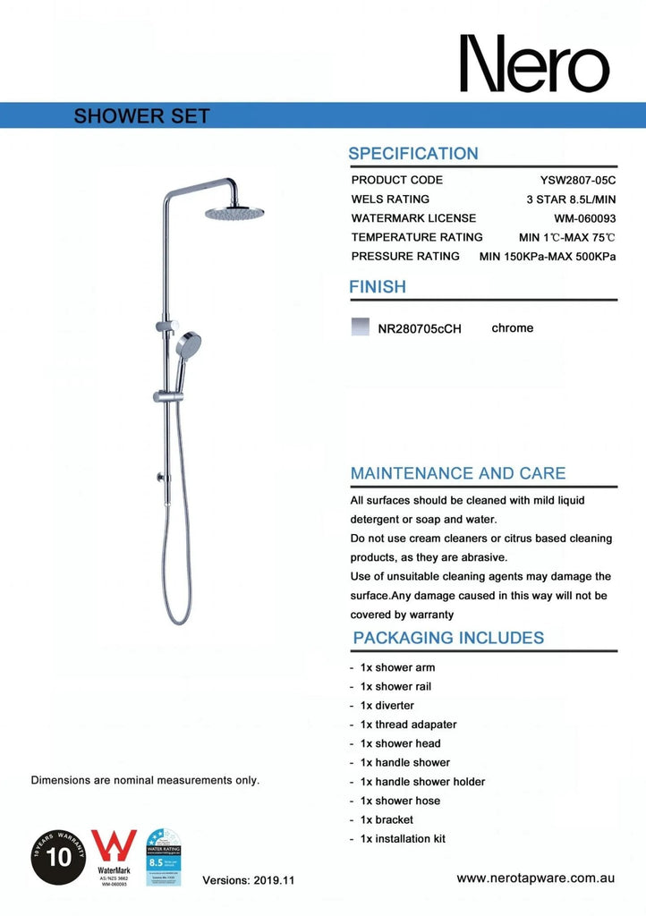 DOLCE Round Shower Set - Chrome - *Discontinuing* - Hera BathwareChrome