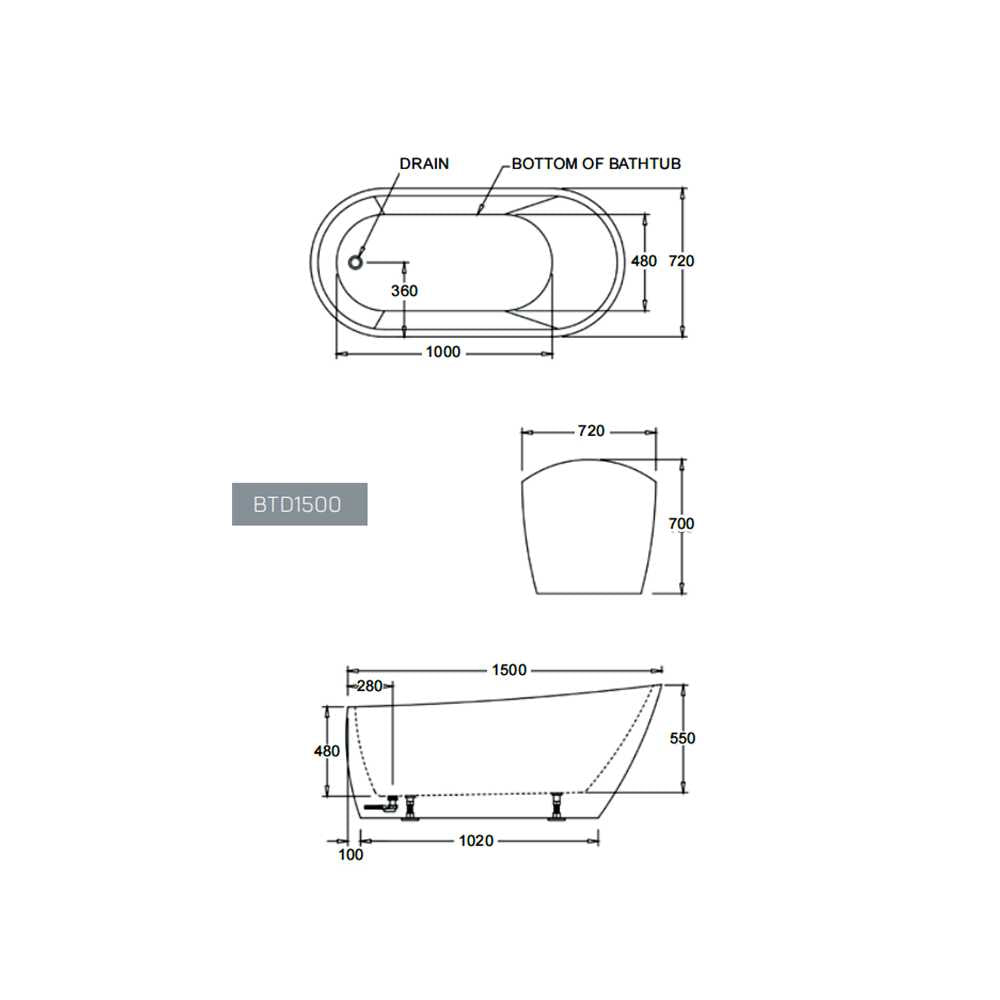 Dublin Free Standing Bathtub - Hera Bathware1500mmGloss White