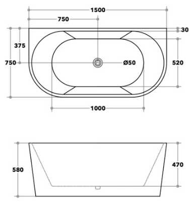 Elivia Back to Wall Bathtub - Gloss Black - Hera BathwareGloss Black1500mm