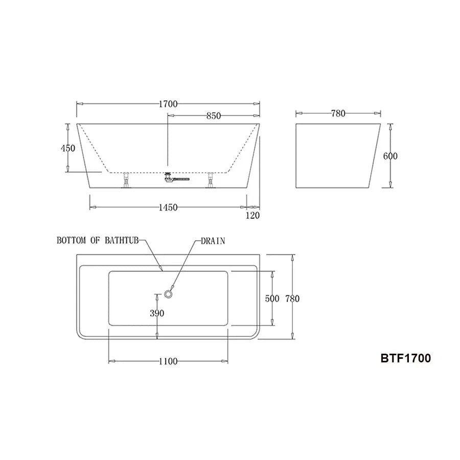 FLORENCE Back To Wall Spa Bathtub - Hera Bathware1500mmWhite
