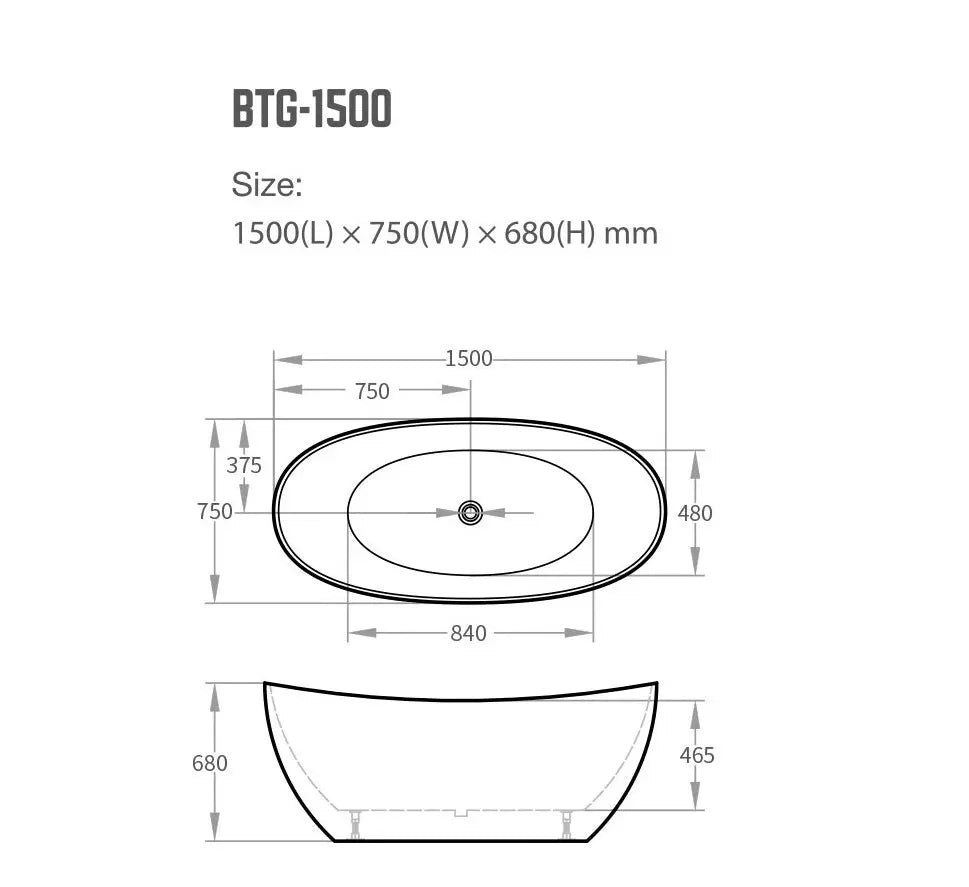 Gubbio Free Standing Bathtub - Matte White - Hera Bathware1500mmMatte White