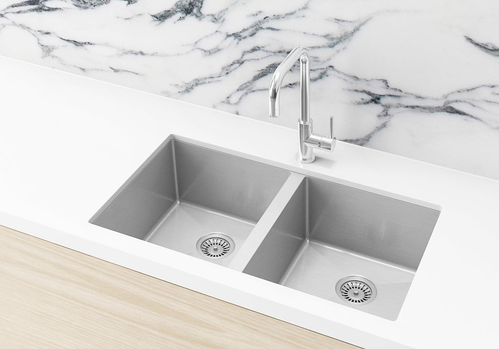 Lavello Kitchen Sink - Double Bowl 760 x 440mm - Hera BathwareBrushed Nickel
