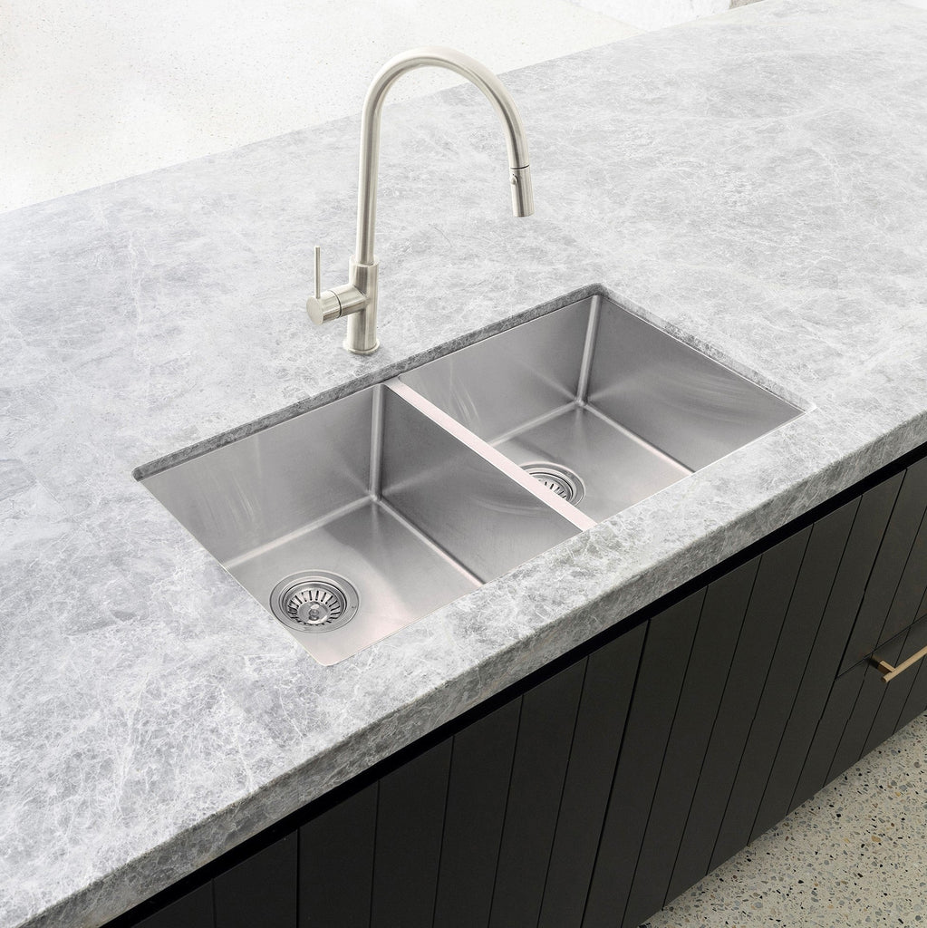 Lavello Kitchen Sink - Double Bowl 760 x 440mm - Hera BathwareBrushed Nickel