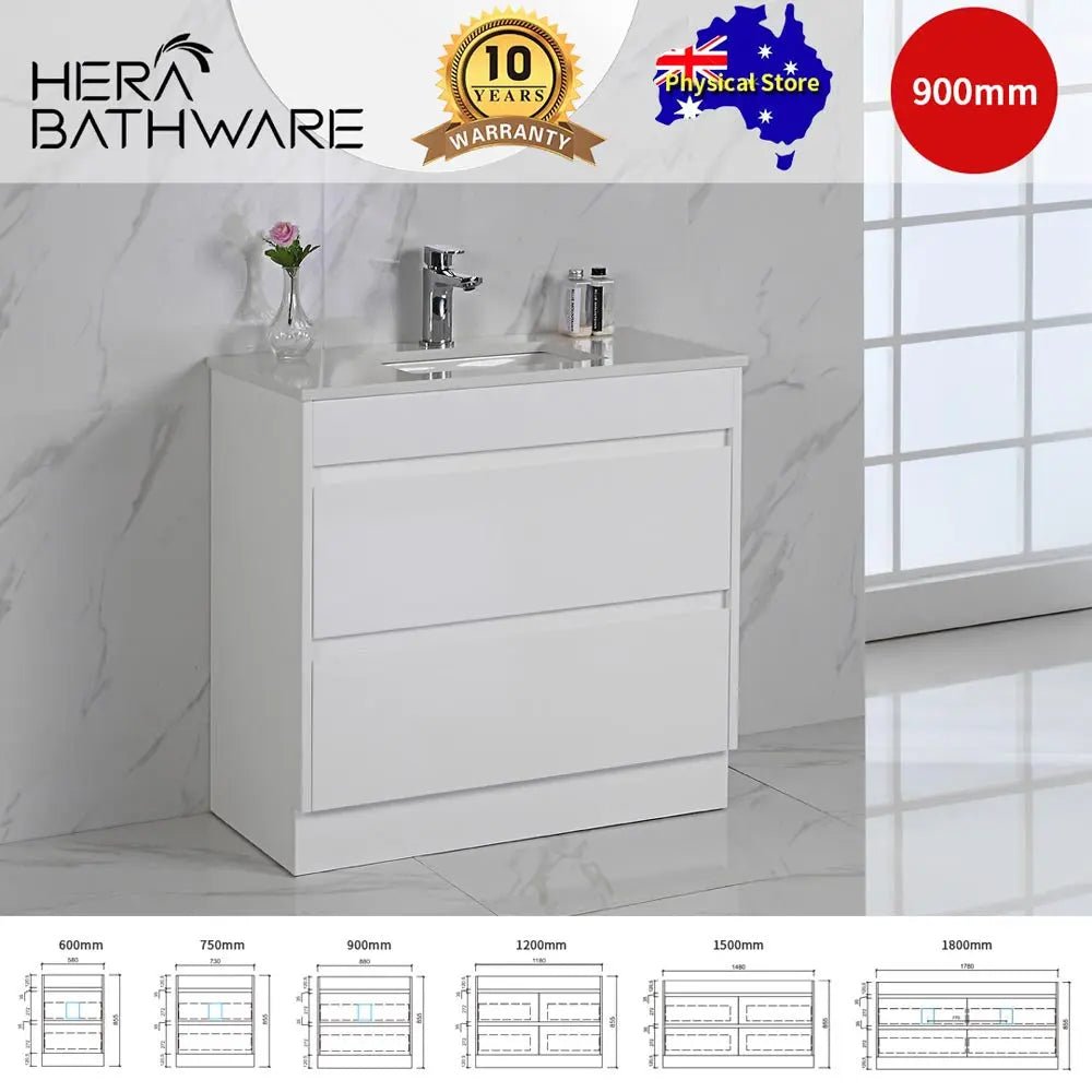 Leona Gloss White Freestanding Vanity - 900mm - Hera Bathware