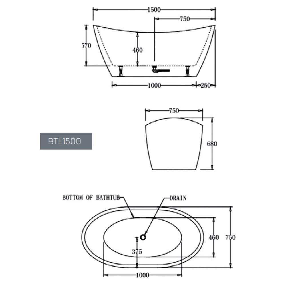 Lyon Free Standing Bathtub - Hera Bathware1500mmGloss White