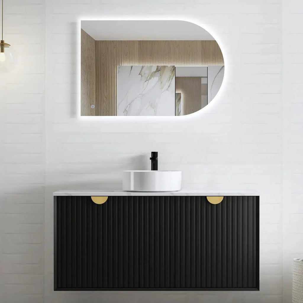 Marlo 1200mm Satin Black Wall Hung Vanity - Hera BathwareChrome