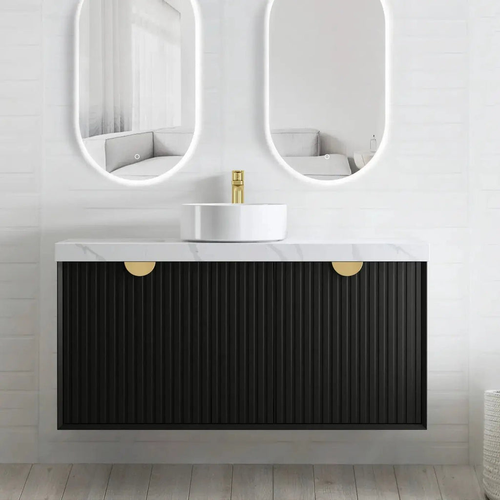 Marlo 1200mm Satin Black Wall Hung Vanity - Hera BathwareChrome