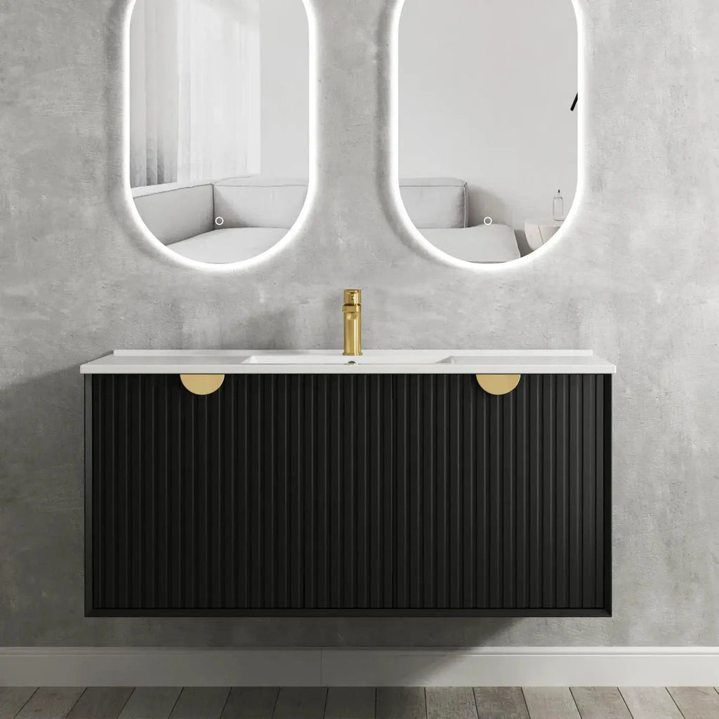 Marlo 1200mm Satin Black Wall Hung Vanity - Hera BathwareChrome