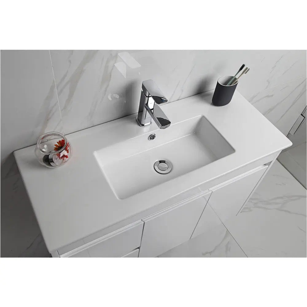 Maya Gloss White Wall Hung 360mm Depth Vanity 600mm 750mm 900mm - Hera Bathware600mmCeramic Top