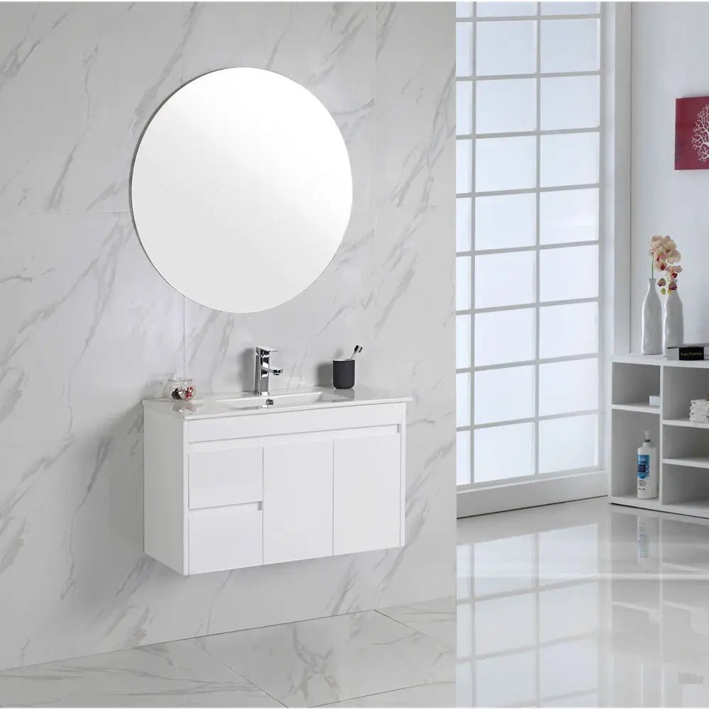 Maya Gloss White Wall Hung 360mm Depth Vanity 600mm 750mm 900mm - Hera Bathware600mmCeramic Top