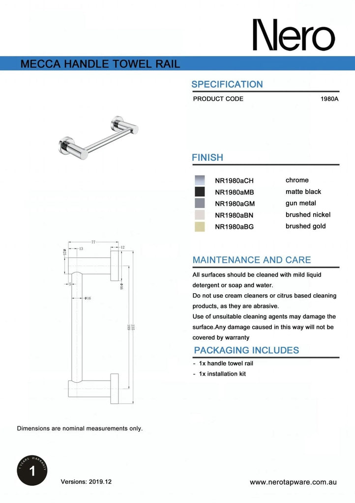 MECCA Hand Towel Rail - Hera BathwareMatte White