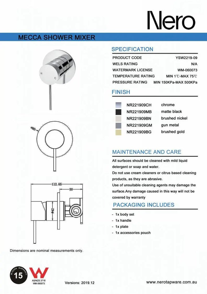 MECCA Shower Mixer - Hera BathwareChrome60mm