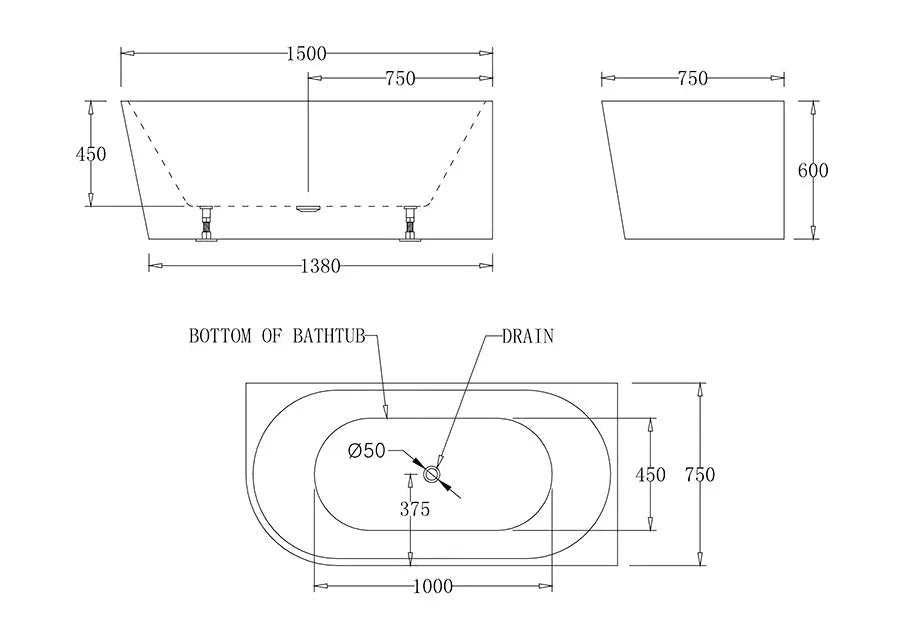 Milan Right Corner Bathtub - Hera Bathware1500mmGloss White