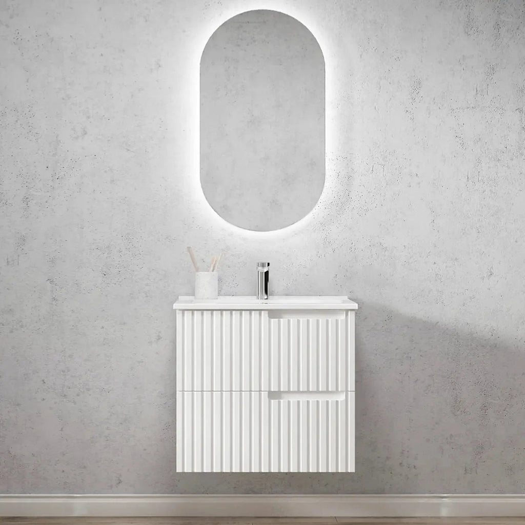Noosa 600mm Satin White Wall Hung Vanity - Hera Bathware