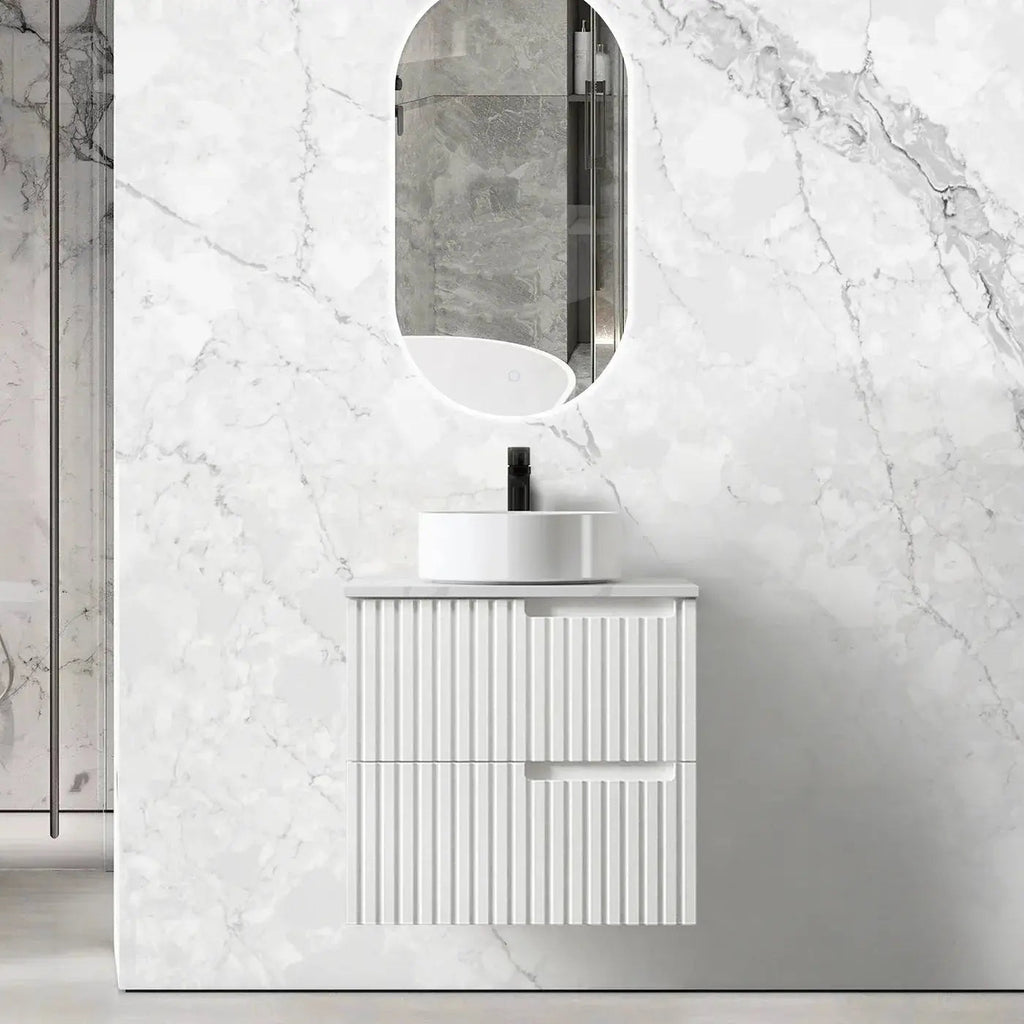 Noosa 600mm Satin White Wall Hung Vanity - Hera Bathware