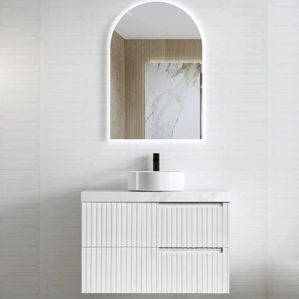 Noosa 900mm Satin White Wall Hung Vanity - Hera Bathware