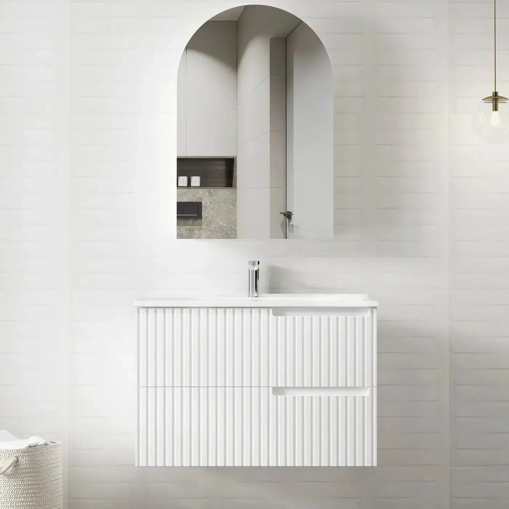 Noosa 900mm Satin White Wall Hung Vanity - Hera Bathware