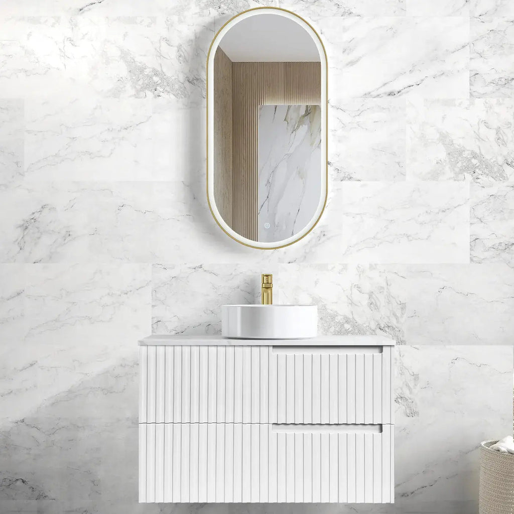 Noosa 900mm Satin White Wall Hung Vanity - Hera Bathware