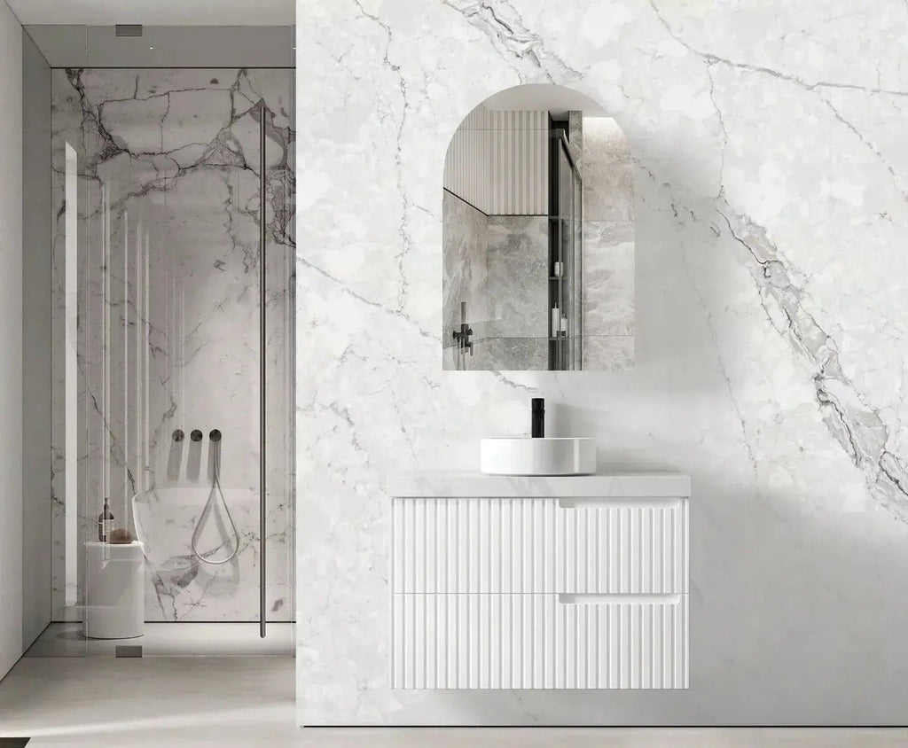 Noosa 900mm Satin White Wall Hung Vanity - Hera Bathware