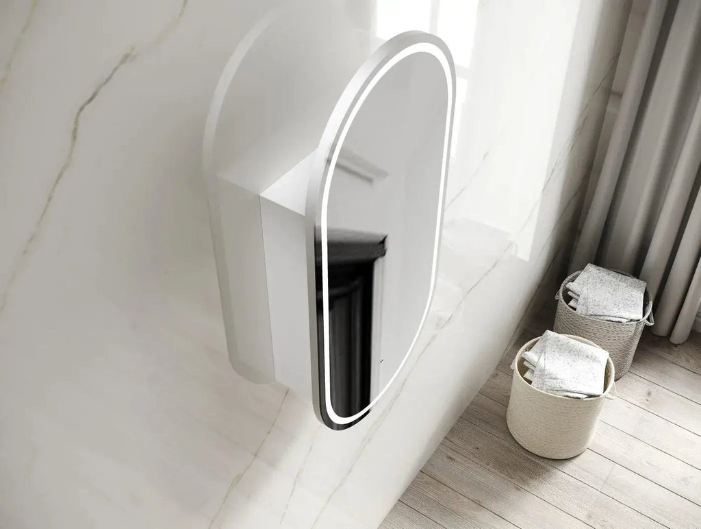 Noosa Oval LED Shaving Cabinet - Hera BathwareMatte White