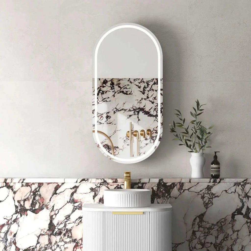 Noosa Oval LED Shaving Cabinet - Hera BathwareMatte White