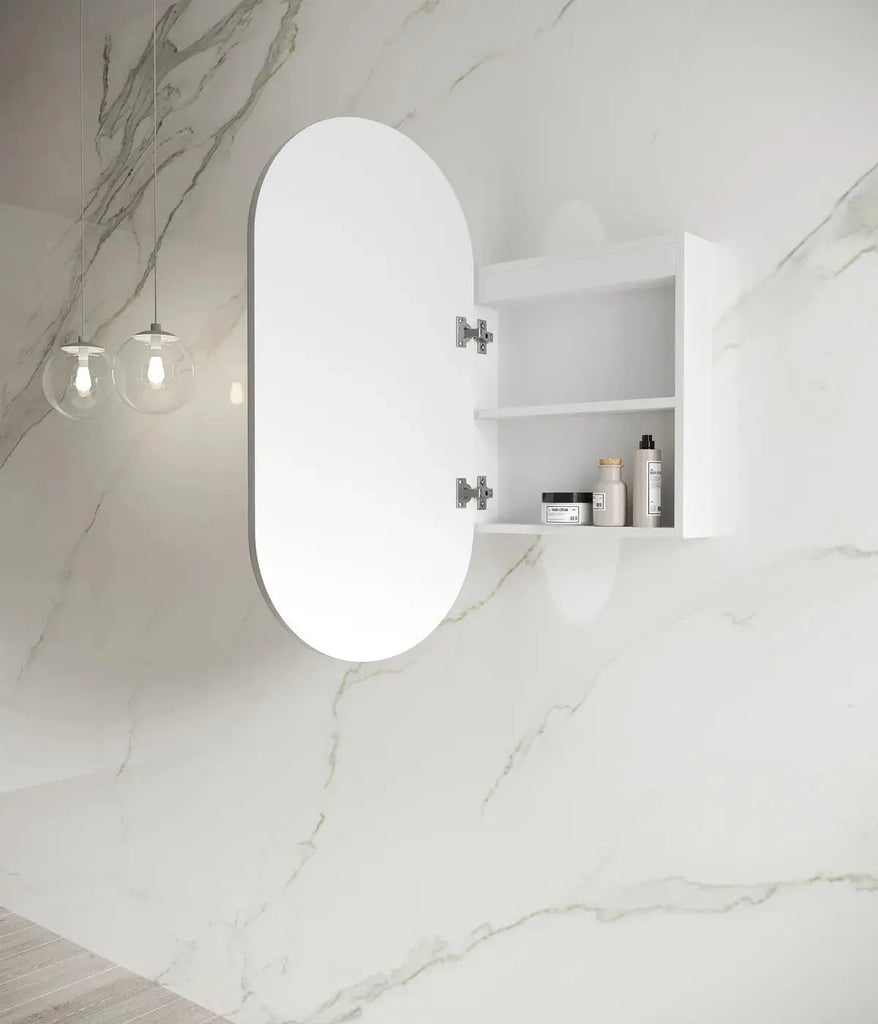 Noosa Oval LED Shaving Cabinet - Hera BathwareMatte White