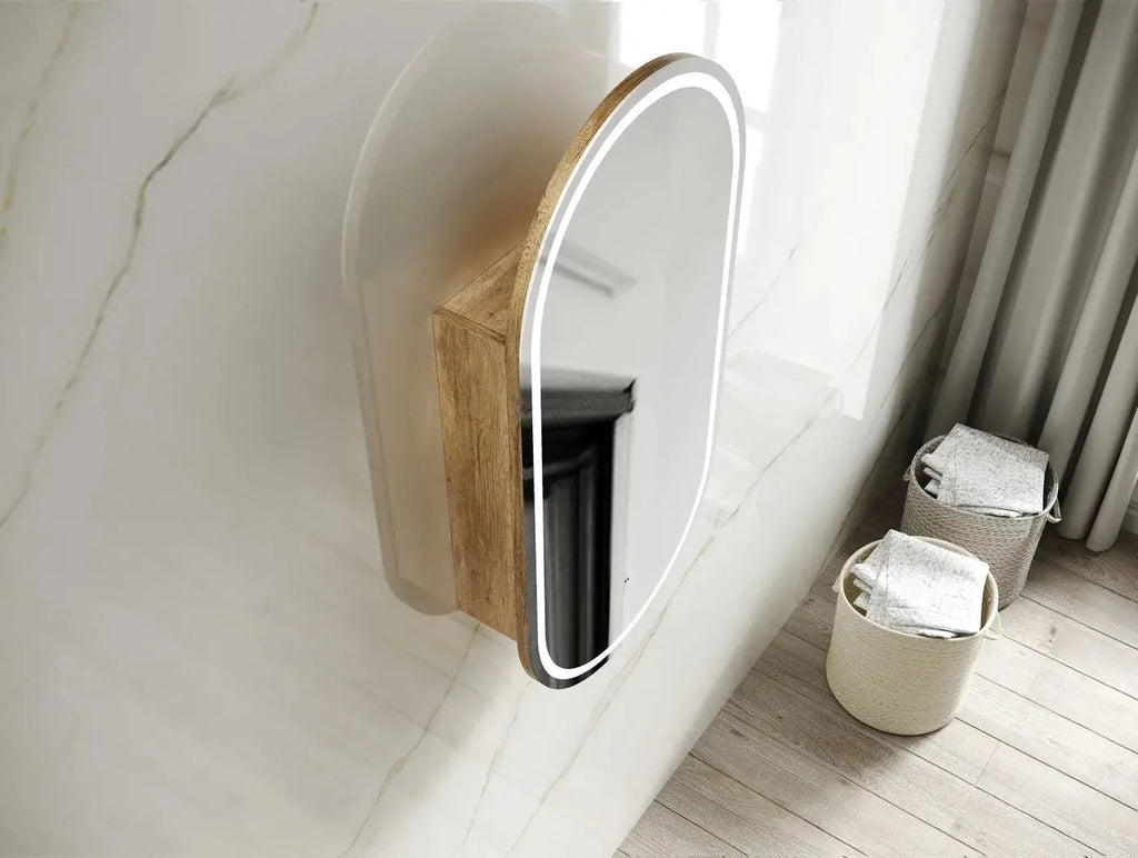 Noosa Oval LED Shaving Cabinet - Hera BathwareMatte White