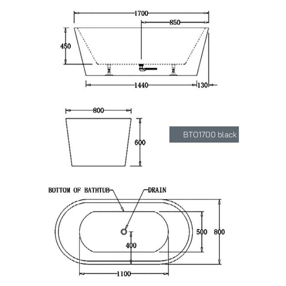 Oslo Free Standing Bathtub - Matte Black - Hera Bathware1700mmMatte Black