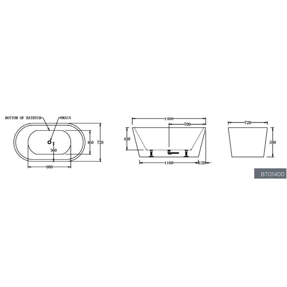 Oslo Free Standing Bathtub - Hera Bathware1400mmGloss White