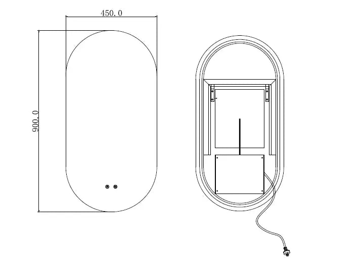 OVAL Backlit LED Mirror Pencil edge - 450*900mm - Hera Bathware