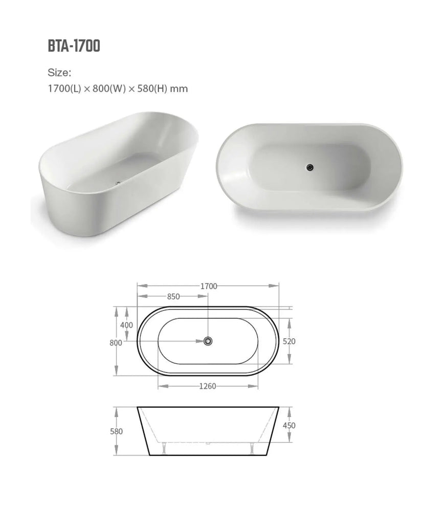 Prato Oval Shape Free Standing Bathtub - Matte White - Hera Bathware1500mmMatte White