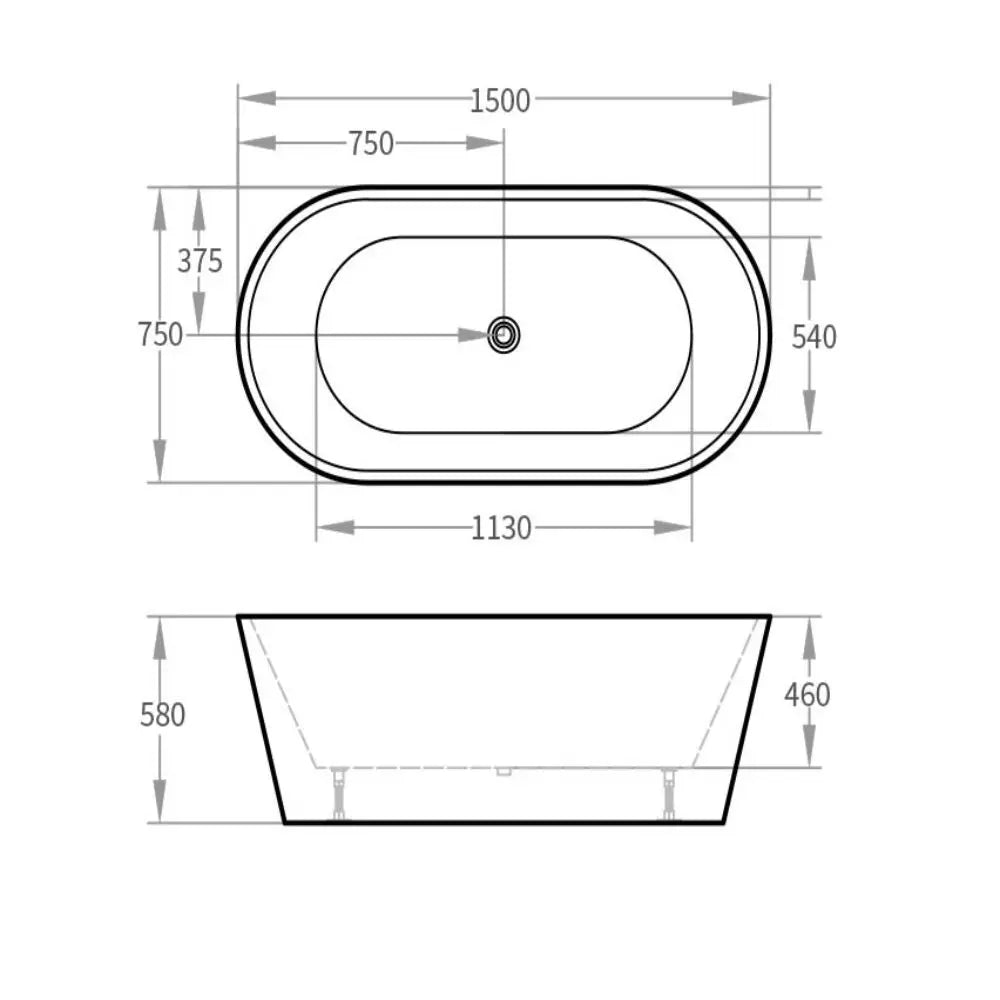 Prato Oval Shape Free Standing Bathtub - Matte White - Hera Bathware1500mmMatte White