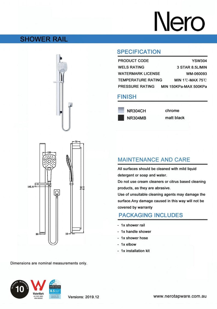 RAIN 3 Function Rail Shower Square - Chrome - Hera BathwareChrome