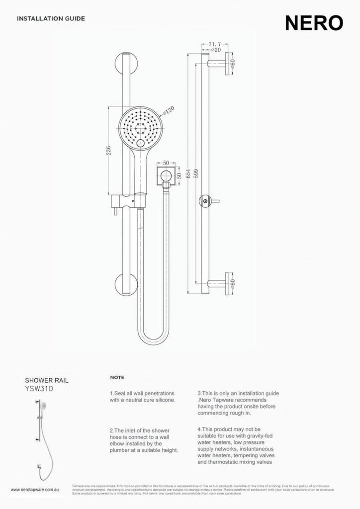 Rain Shower Rail With Push Button Shower - Chrome - Hera BathwareChrome