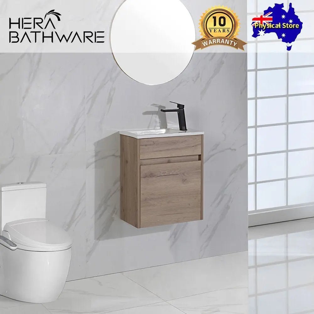 Revit Timber Look Wall Hung Mini Vanity 465mm - Hera BathwareCabinet Only