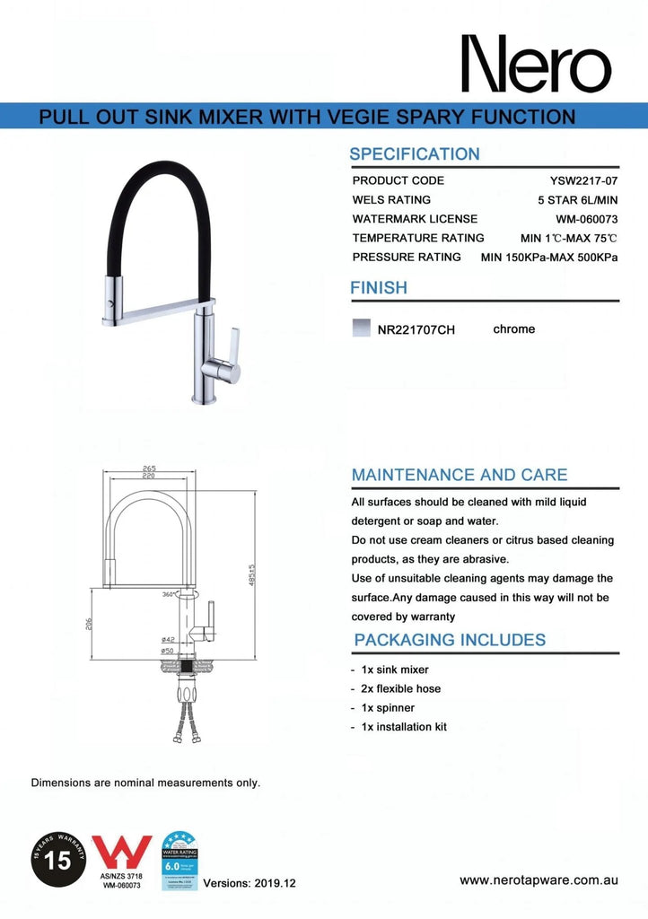 RIT Pull - Out Kitchen Sink Mixer - Matte Black and Chrome - Hera BathwareMatte Black