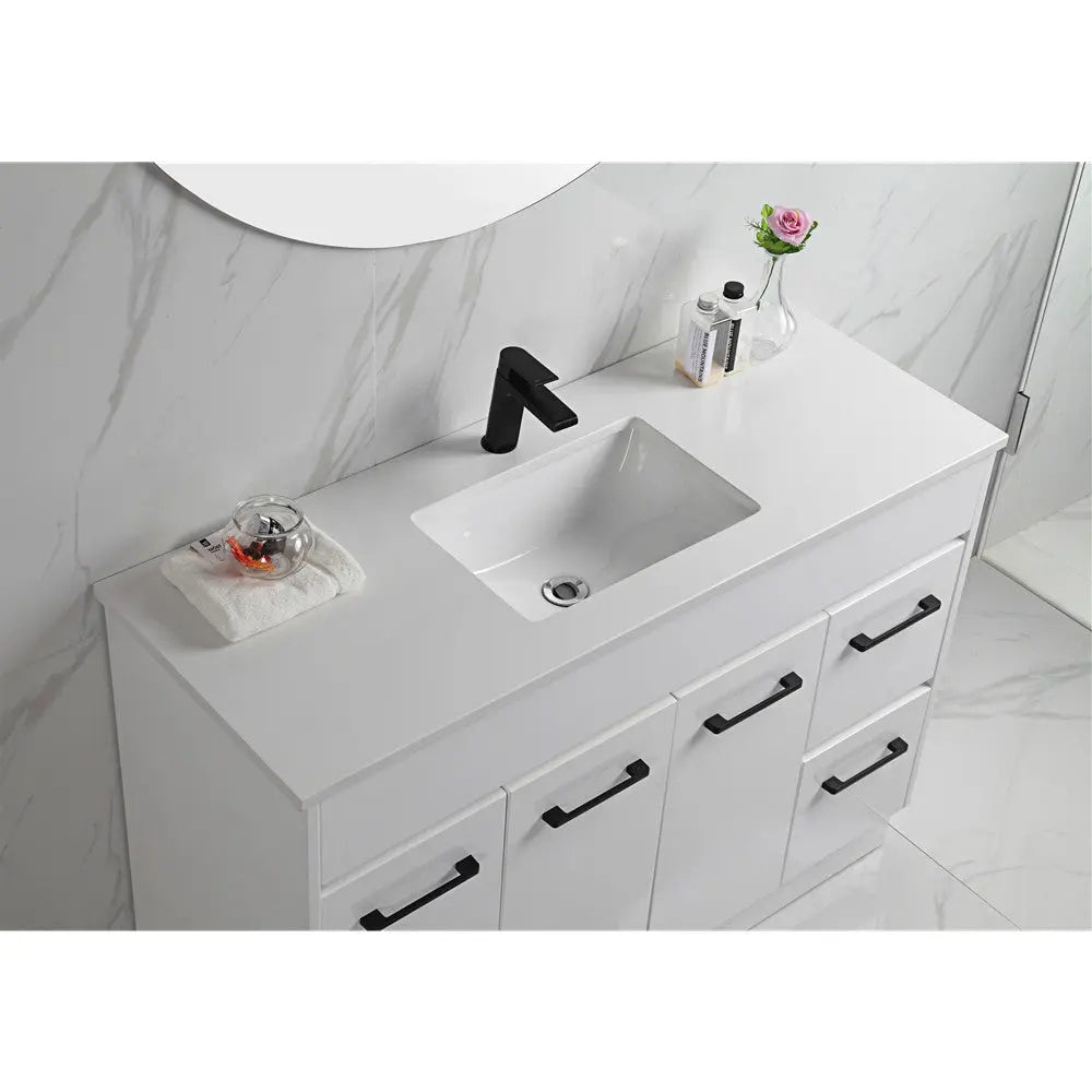 Rocky Gloss White Free Standing Vanity - 900mm Drawers on RIGHT - Hera Bathware