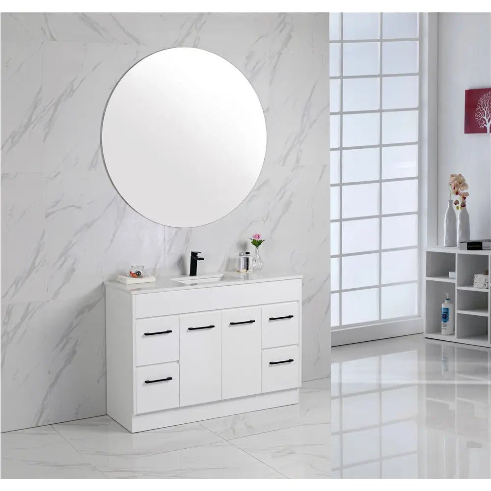 Rocky Gloss White Free Standing Vanity - 900mm Drawers on RIGHT - Hera Bathware
